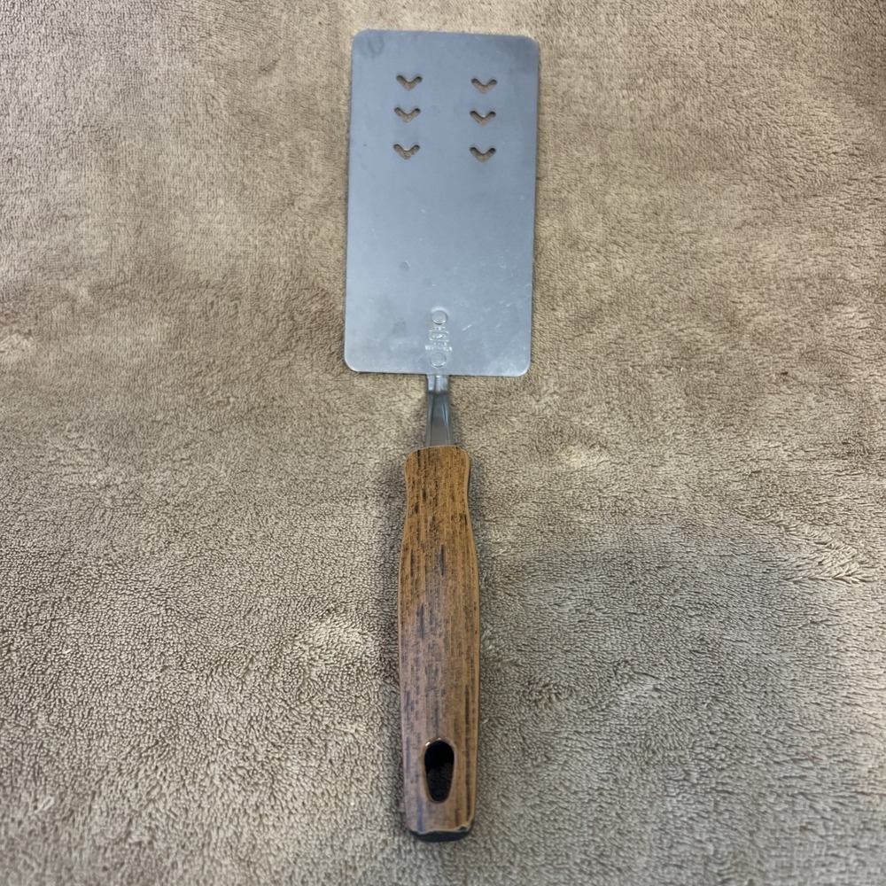 Vintage EKCO‎ Spatula Pierced Heart Stainless Steel Made In USA 11.5"